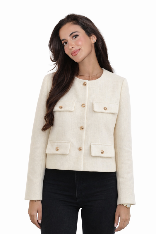 Bouclé Jacke mit Goldknöpfen