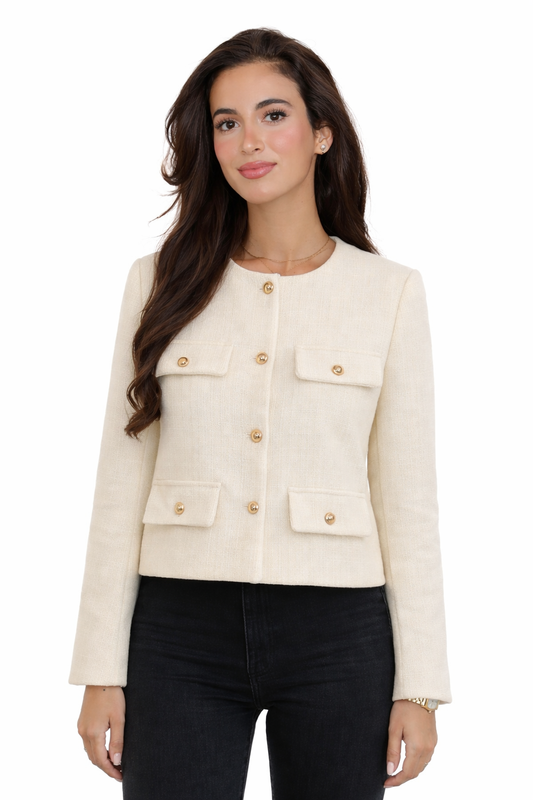 Bouclé Jacke mit Goldknöpfen